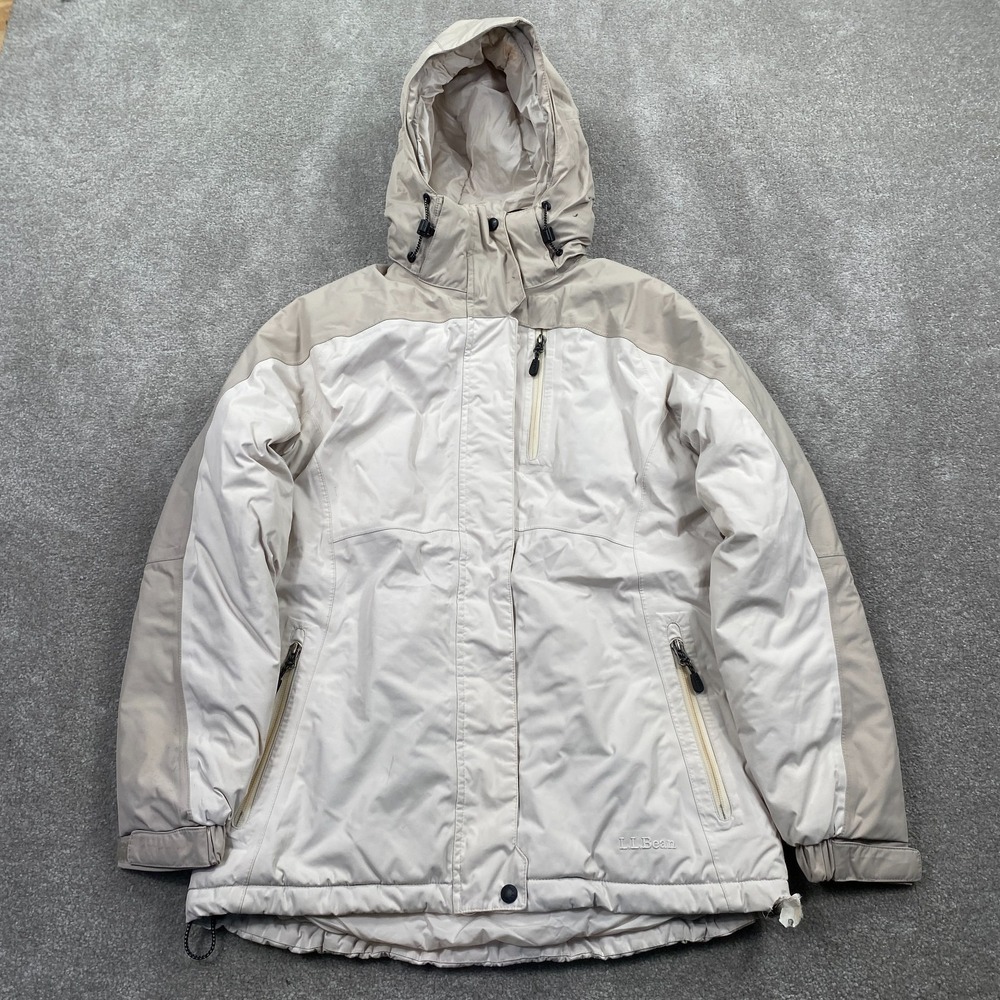 L.L.Bean Rugged Ridge Full Zip Up Hooded Parka Jacket Women's Size S Ivory Beige